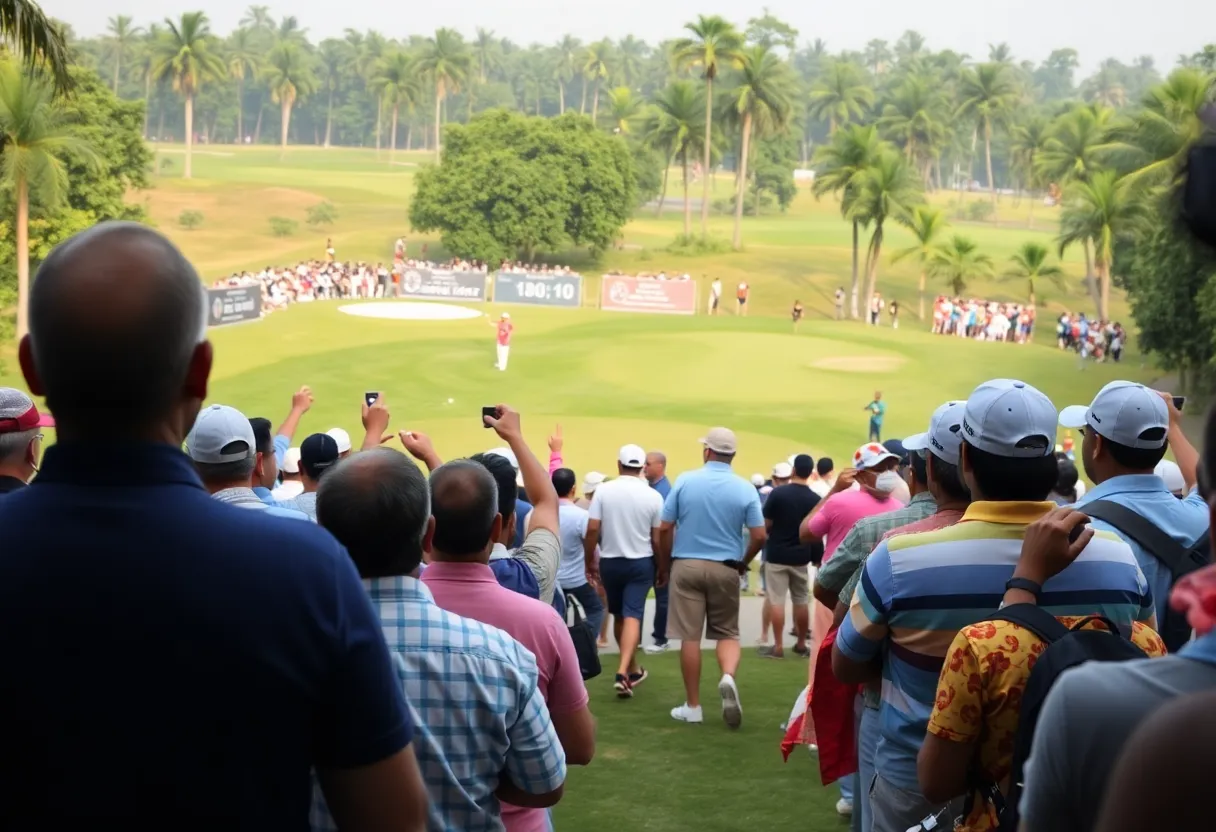 A scenic view of a golf tournament at the DP World India Championship