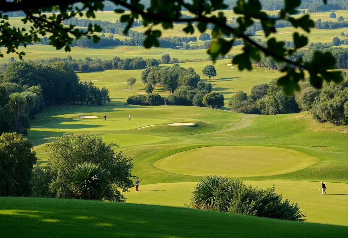 Golfers practicing at the Delhi Golf Club for the DP World India Championship