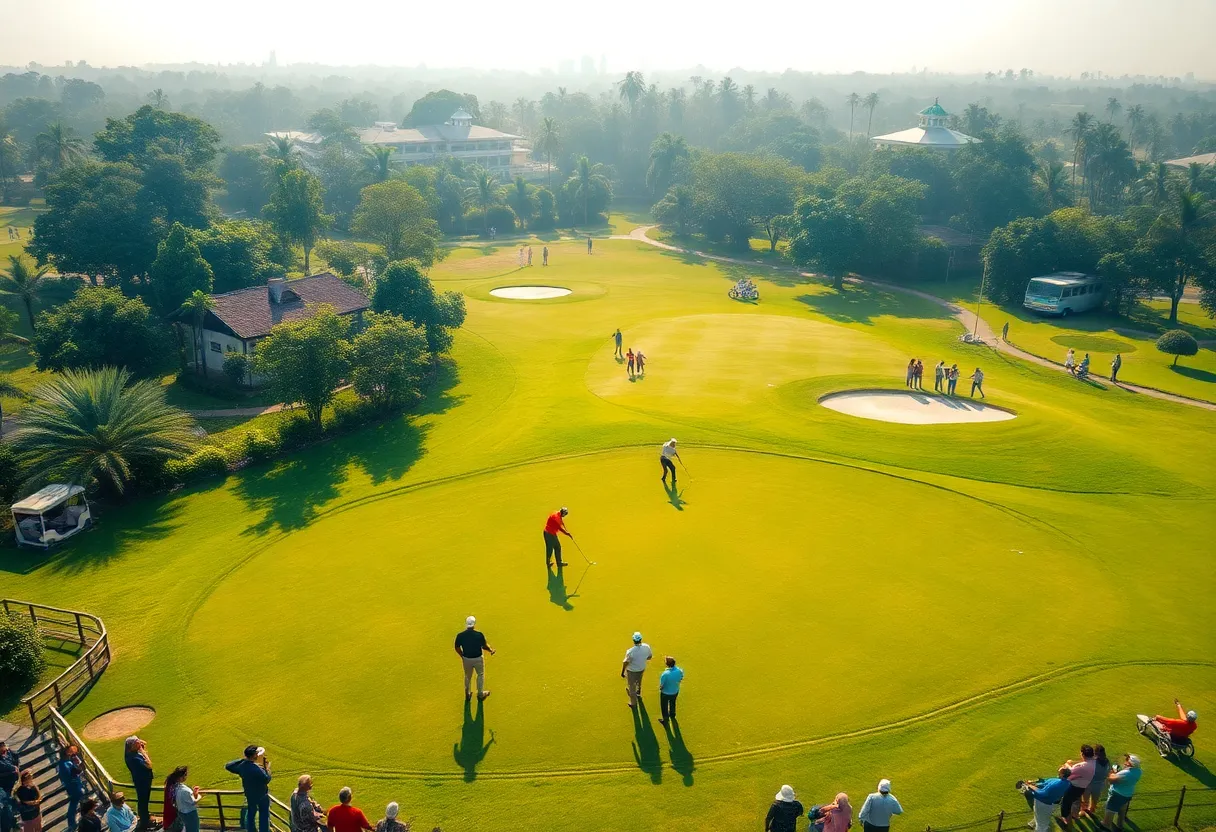Golfers playing at the DP World India Championship in India