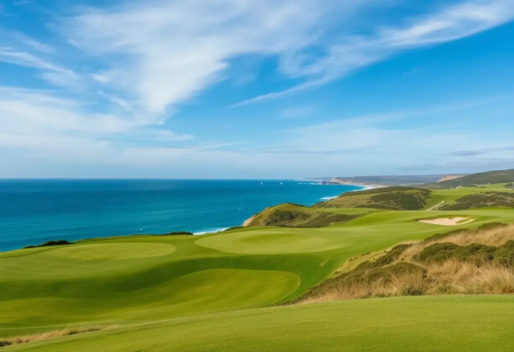 Beautiful view of Dumbarnie Links golf course with coastal scenery