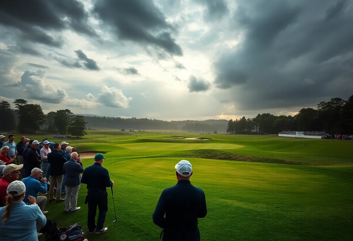 Golfers playing in challenging weather at the Alfred Dunhill Links Championship