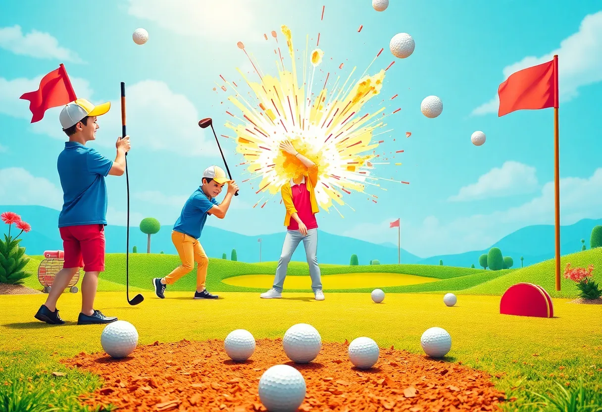 Gameplay screenshot of Everybody's Golf: Hot Shots featuring a colorful golf course.