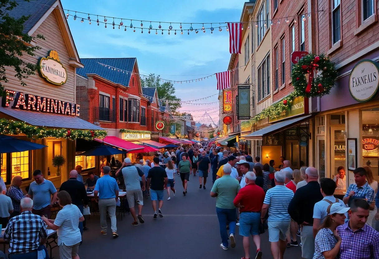 Crowds enjoying local businesses in Farmingdale during Ryder Cup