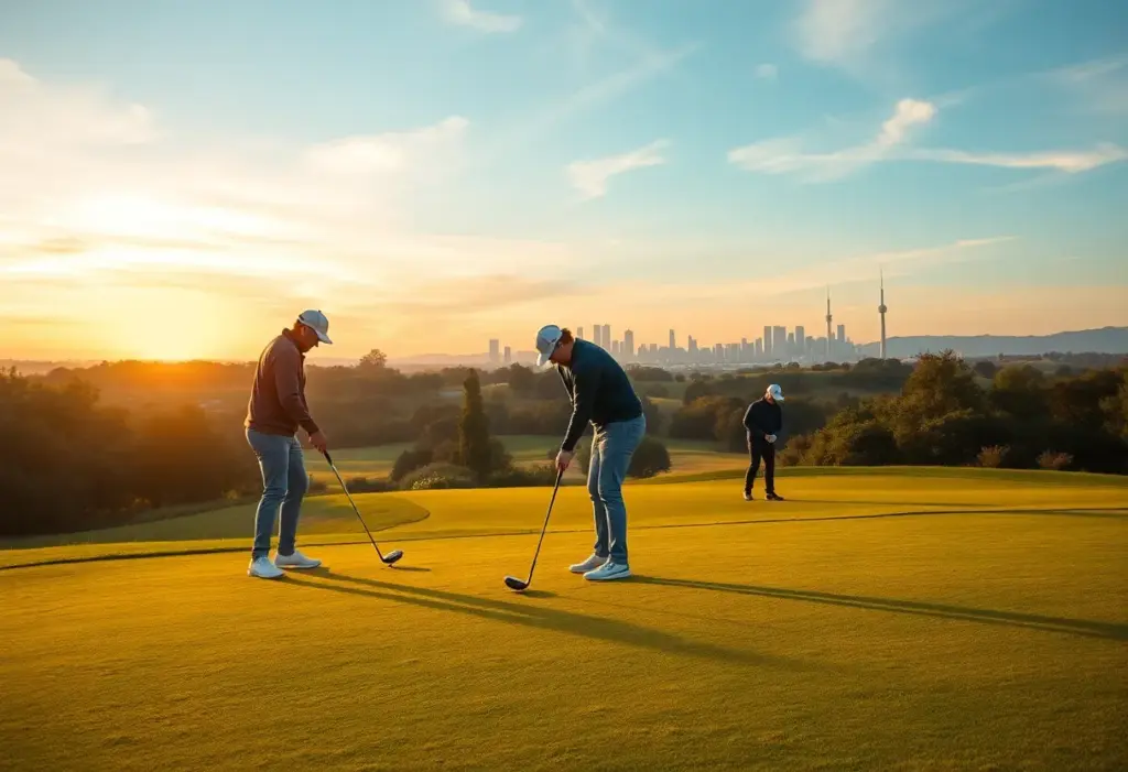 Celebration of a golf tournament victory at a scenic course