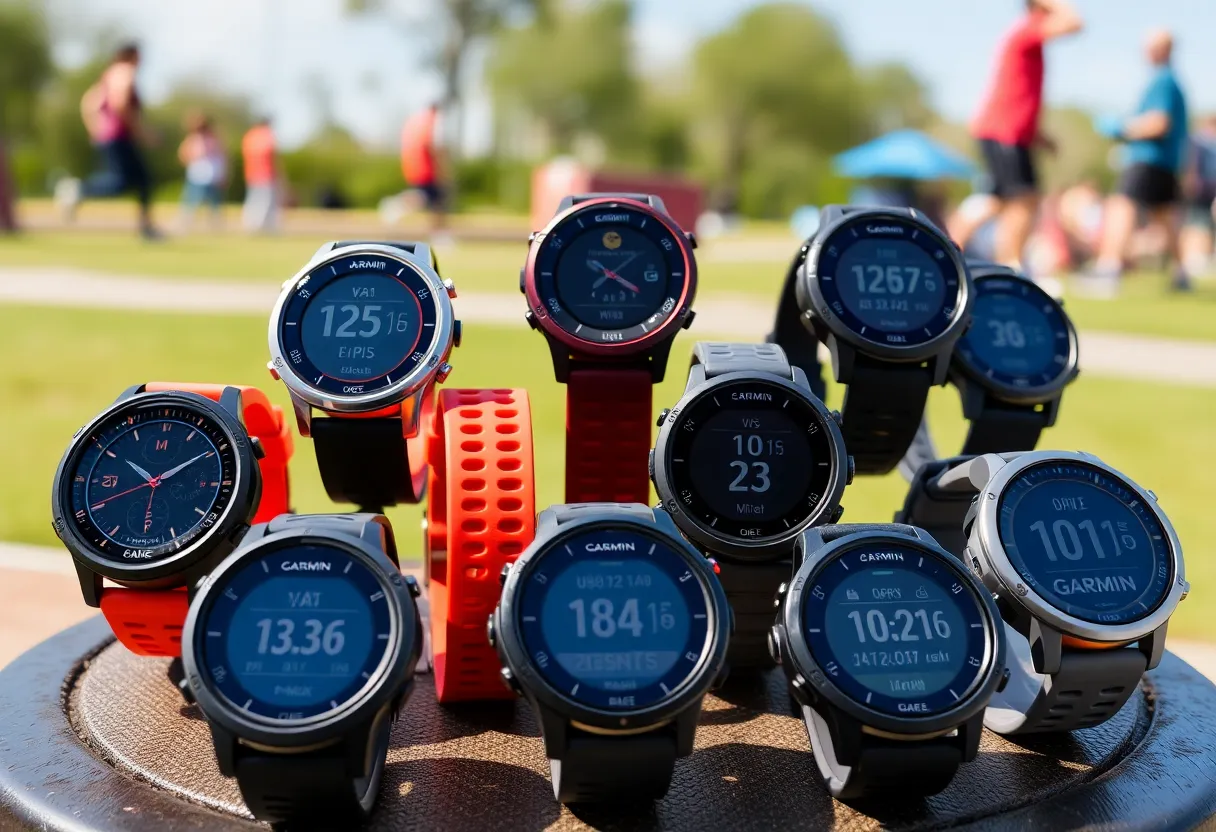 Display of various Garmin fitness watches