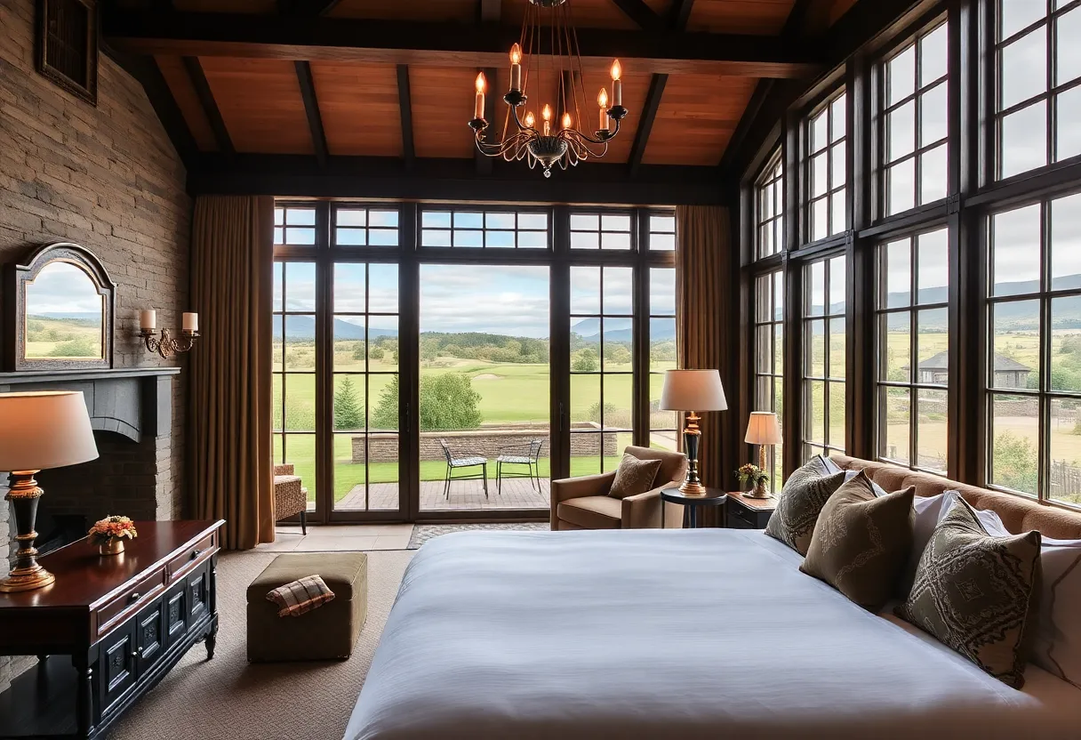 Exterior view of the Gleneagles Townhouse with golf course