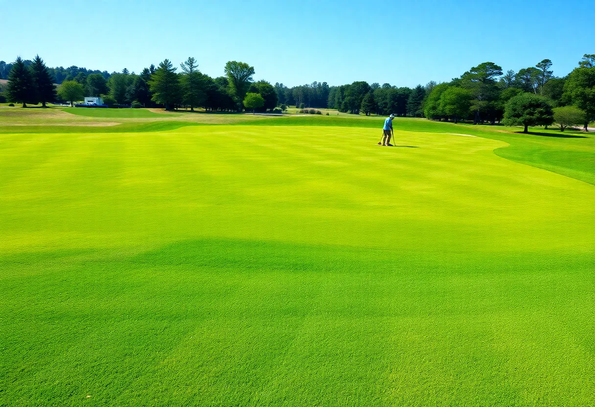 Golf course maintenance in action