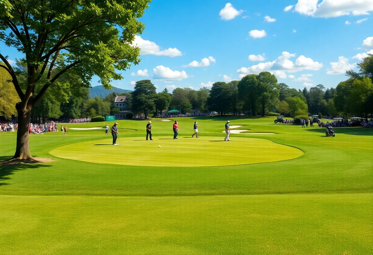 Golfer swinging on a beautifully maintained golf course