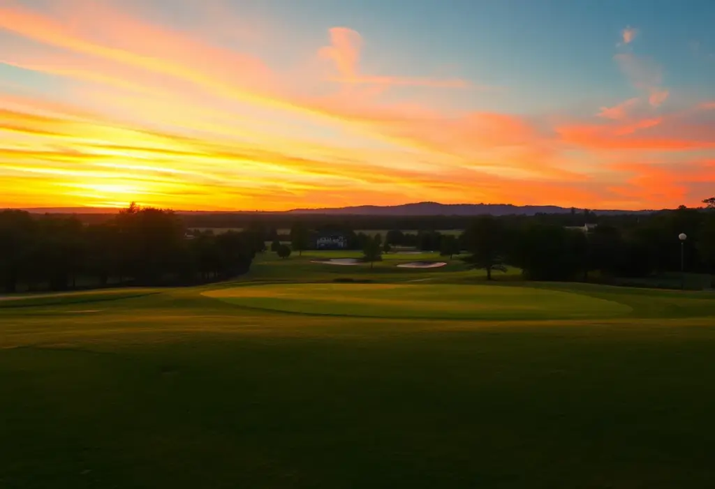 Golf course landscape during sunset