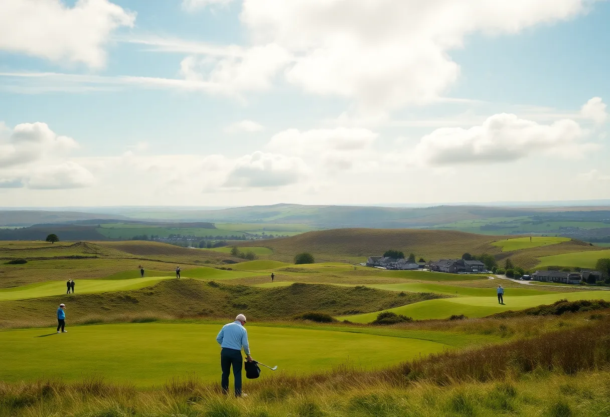 Golfers playing on a scenic Irish golf course