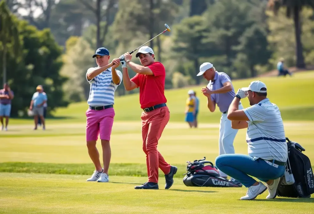 Golfers competing in a tournament showcasing skill and determination.