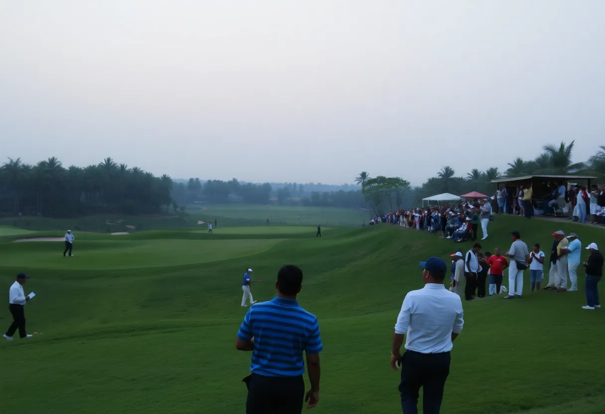 Golf tournament in India with spectators and lush greens