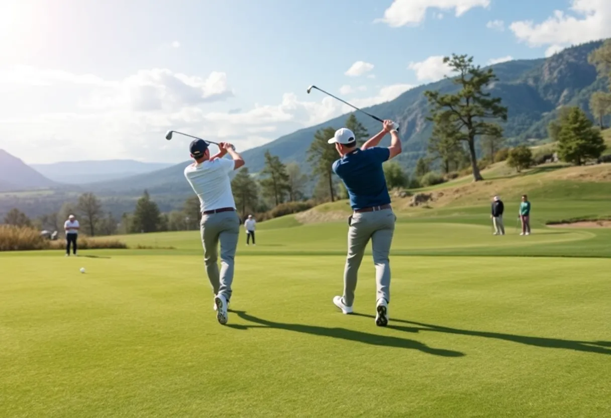 Professional golfer playing on the green
