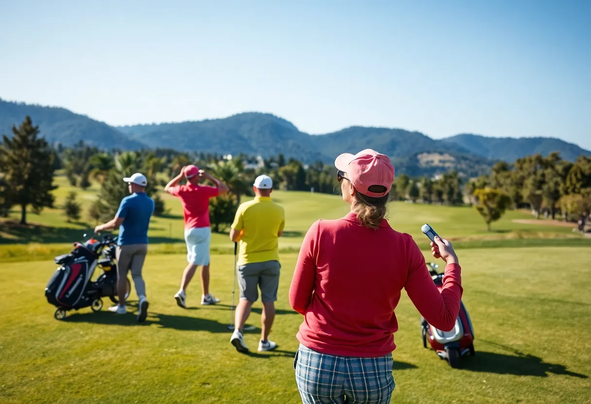 Golfer using rental clubs on a beautiful golf course