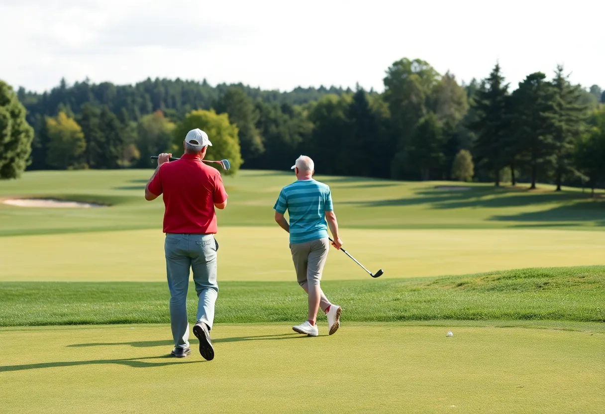 Golfing session with family on a beautiful golf course.