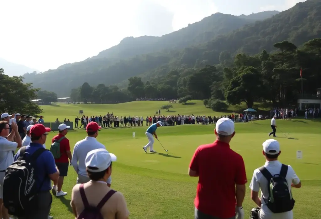 Players in action at the Hong Kong Open golf tournament