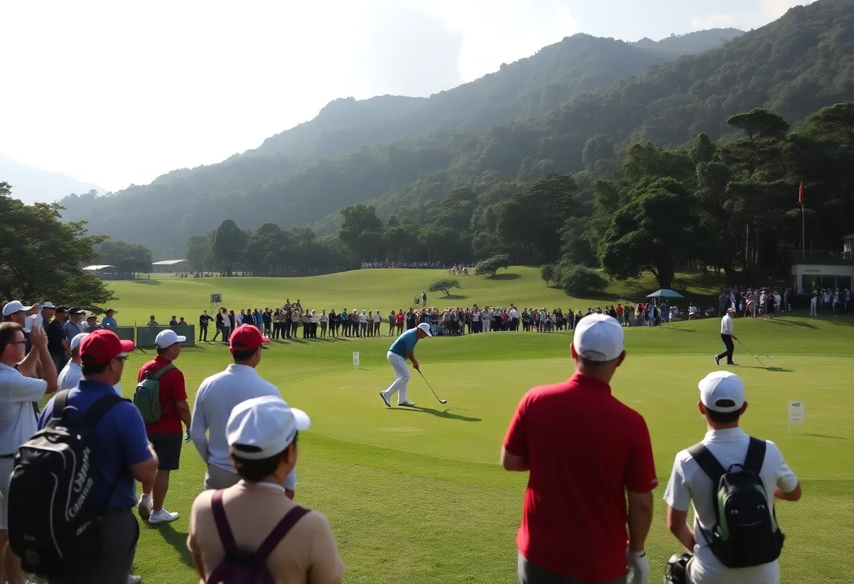 Players in action at the Hong Kong Open golf tournament