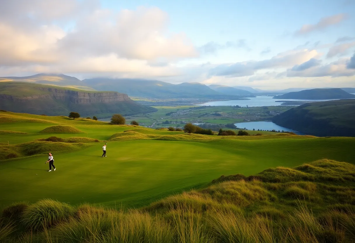 Beautiful golf course in Ireland with lush scenery