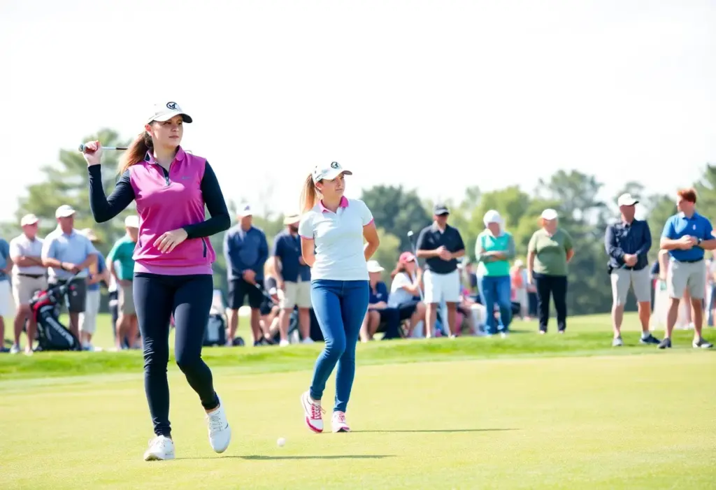 Young female golfers competing at a professional golf tournament