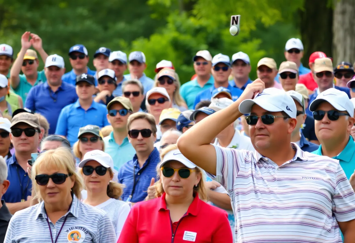 Spectators reacting during a golf tournament karaoke performance