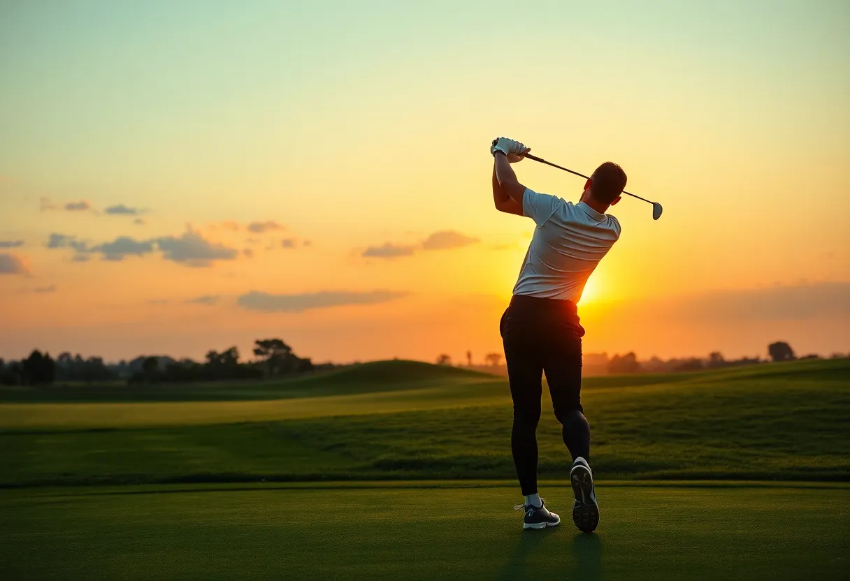 An athlete enjoying golf practice on a beautiful course