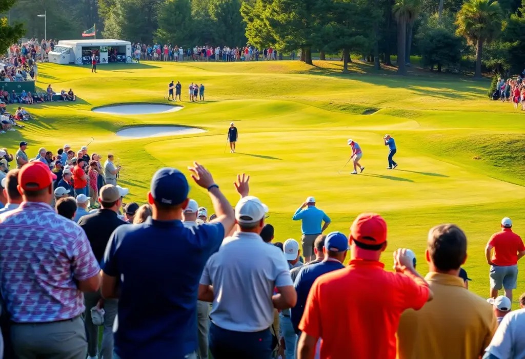 Golfers competing in a lively LIV Golf tournament