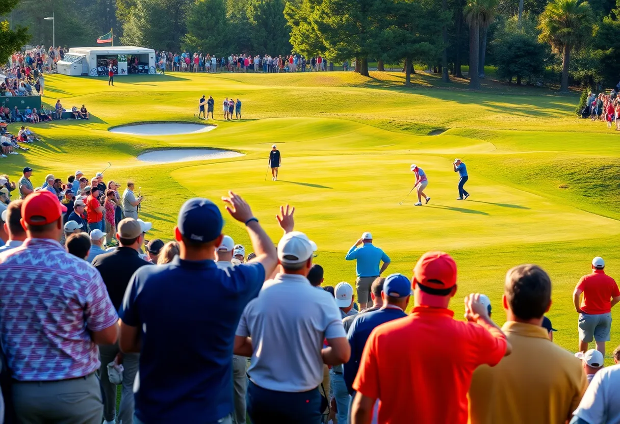 Golfers competing in a lively LIV Golf tournament