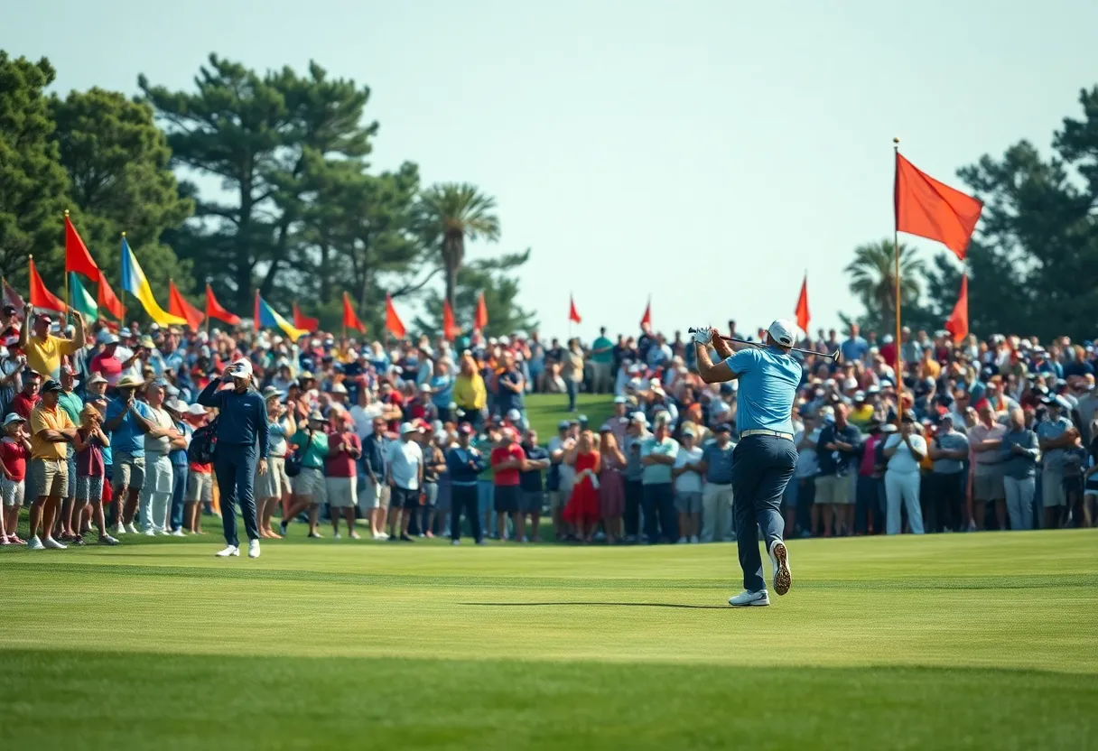 Golfers competing at a LIV Golf event