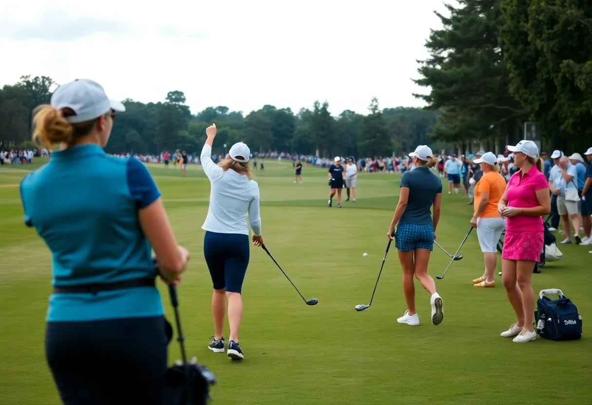 Women's golf tournament featuring diverse players on the golf course