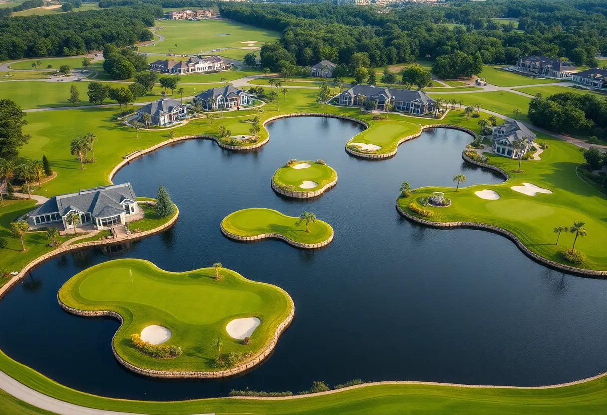 Stunning view of a golf course featuring a floating island green in Thailand.