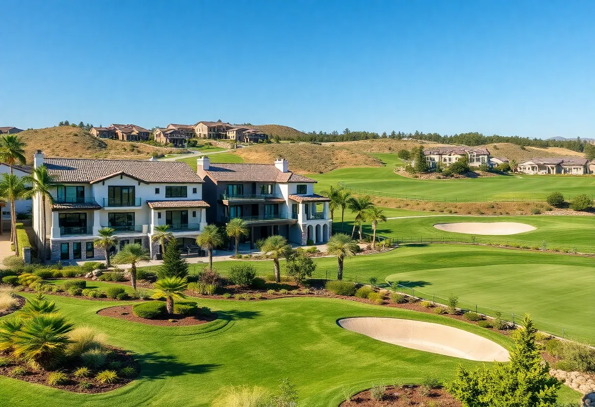 Luxury townhouses with views of a golf course