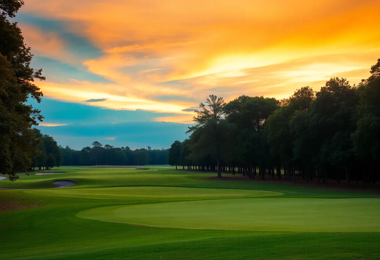 Scenic Mississippi golf course at sunset