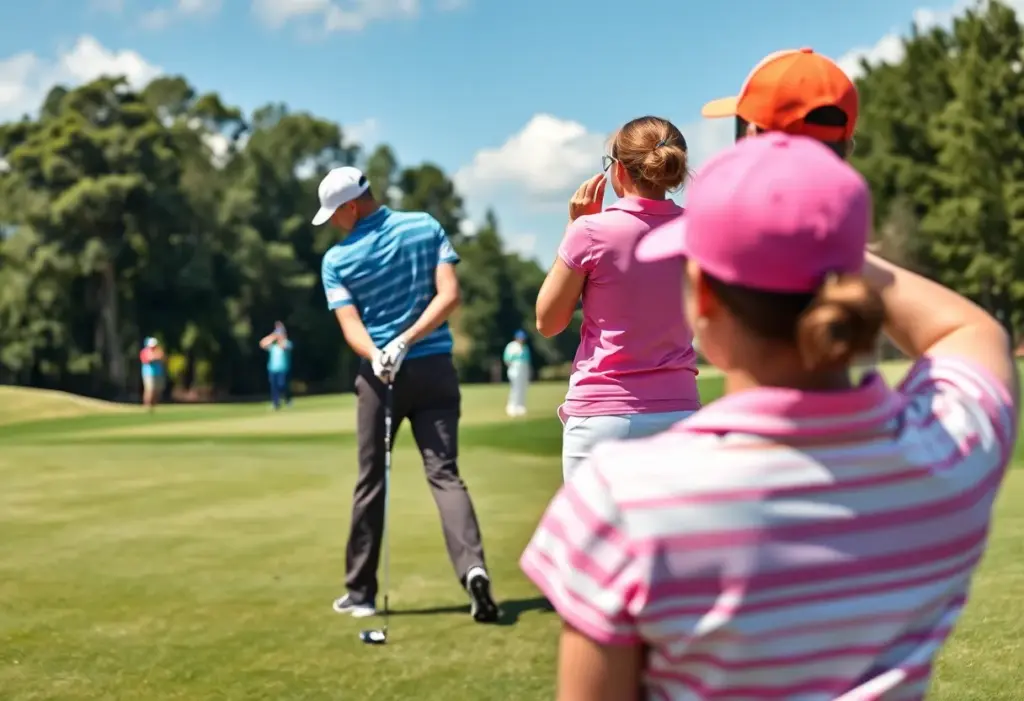 Mixed-gender golfers competing on a golf course