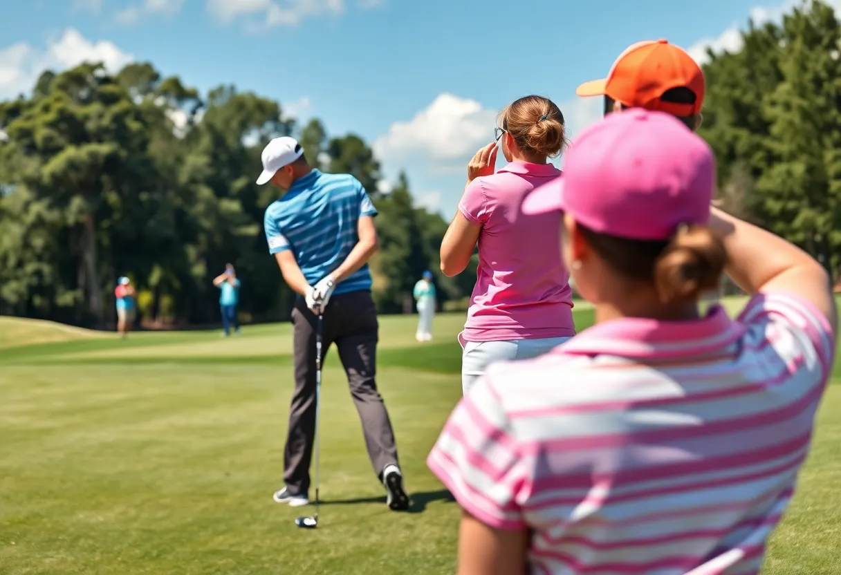 Mixed-gender golfers competing on a golf course