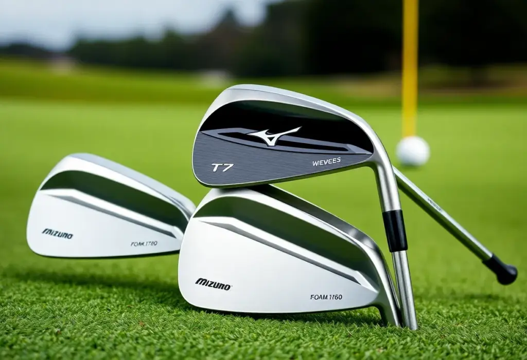 Mizuno T7 wedges displayed on a golf course