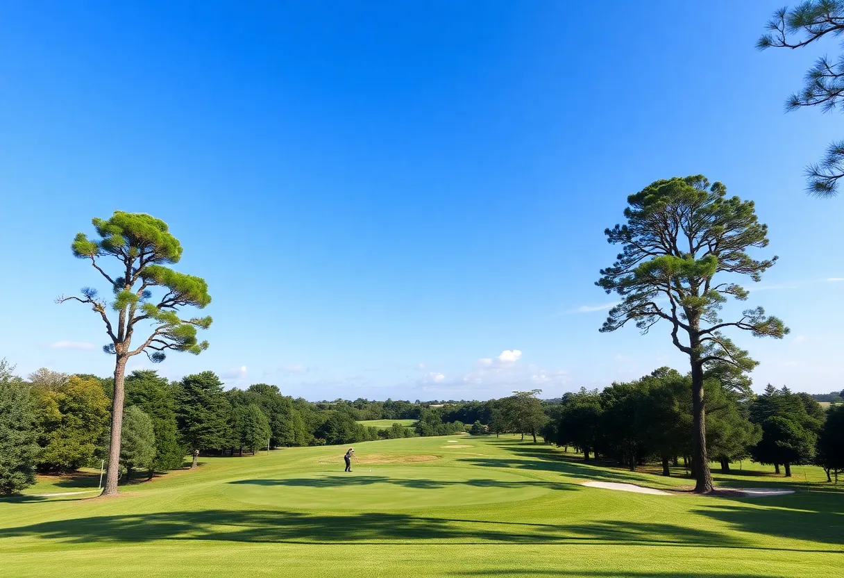 Newly renovated Mossy Oak Golf Course with golfers playing
