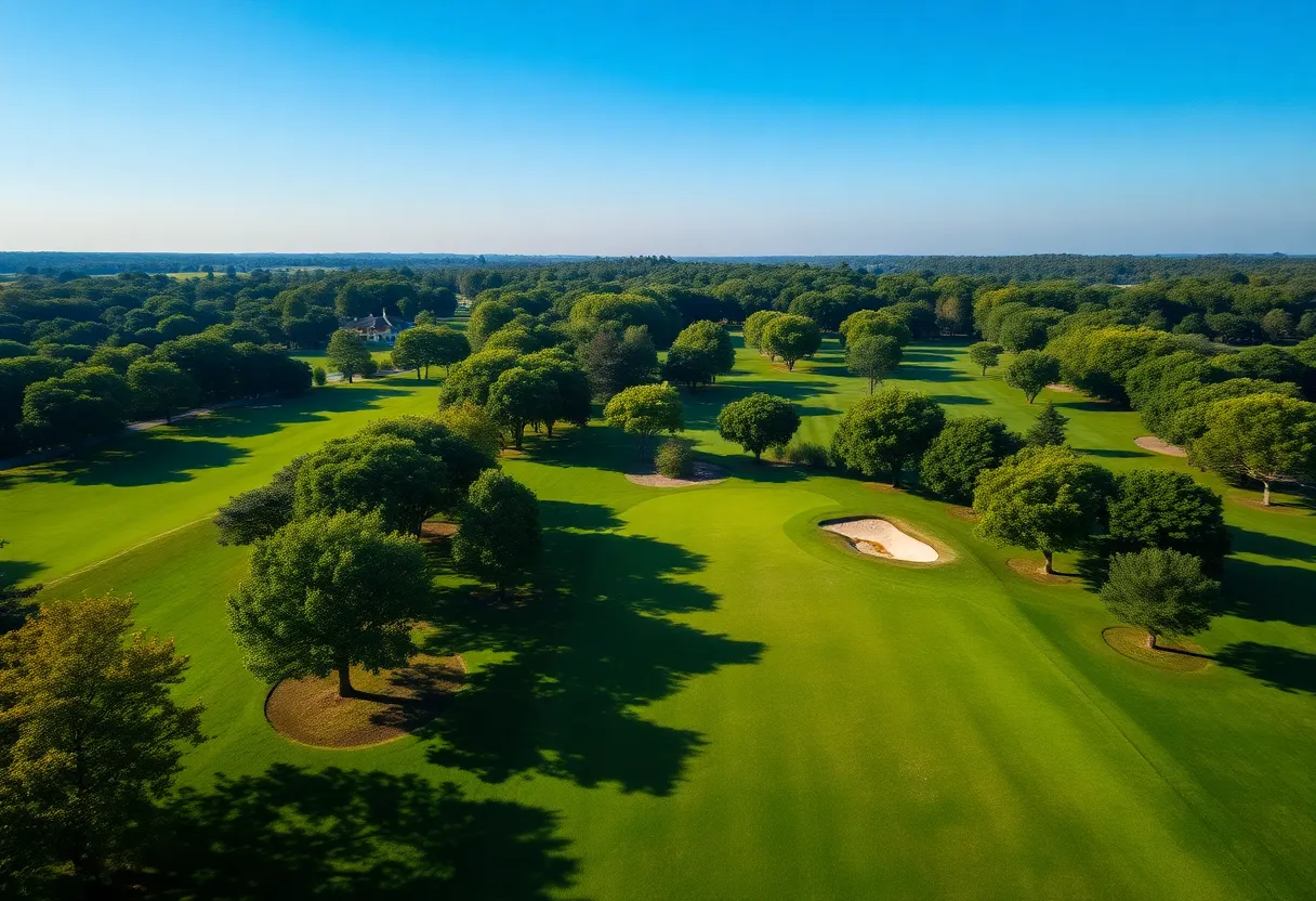 Aerial view showcasing the beautiful fairways and landscape of Muirfield Village Golf Club.
