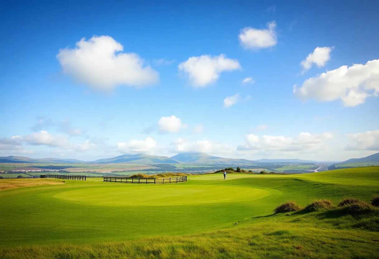 Golf course in Northern Ireland with golfers playing
