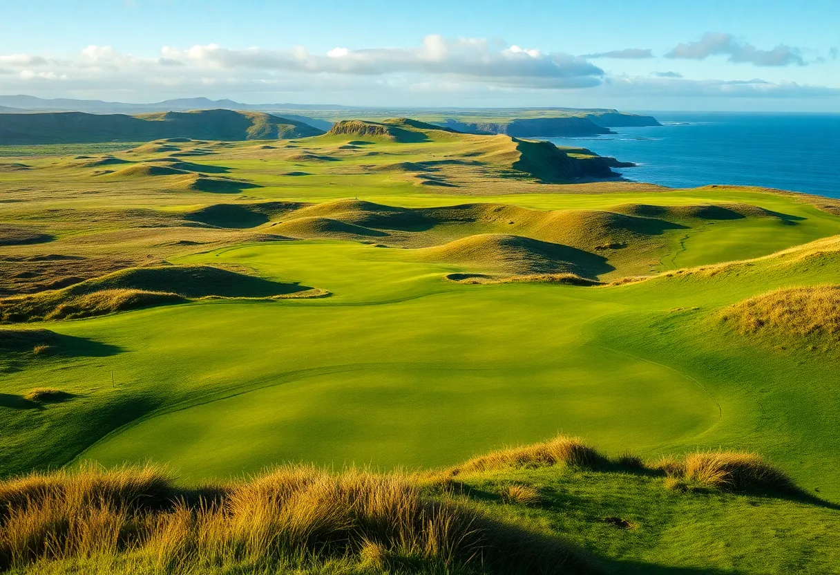 Scenic view of a golf course in Northern Ireland