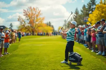 Golfer in action on a green golf course