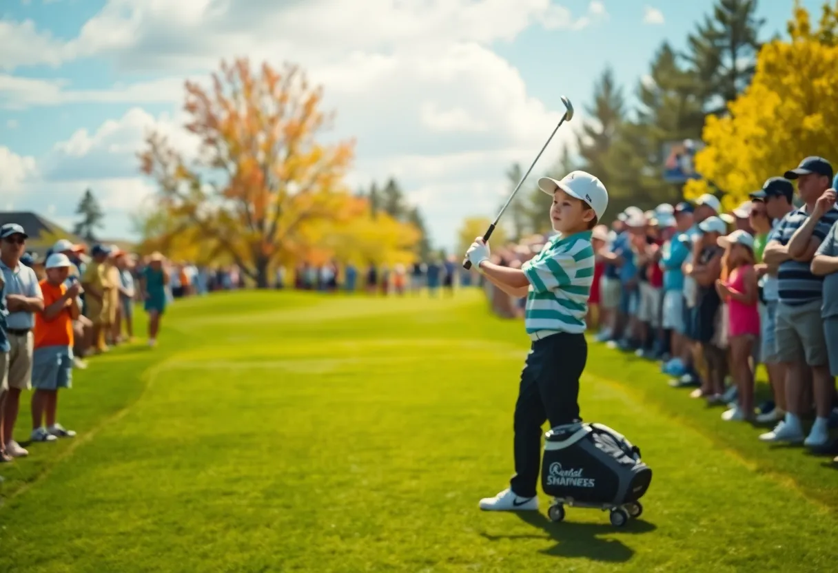 Golfer in action on a green golf course