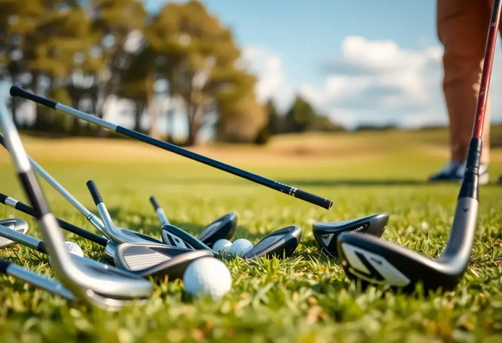 Golf drivers used by the longest golfers on the PGA Tour displayed in a natural setting.