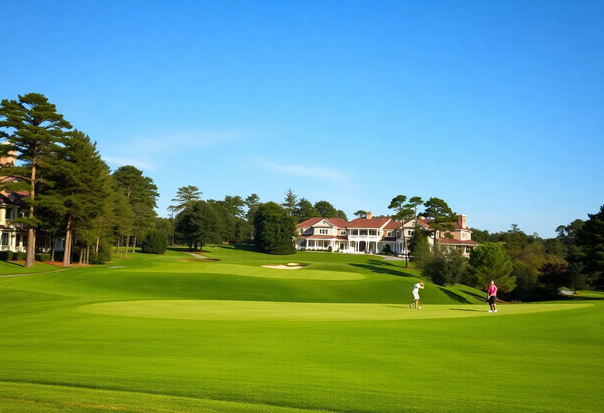 Golfers playing on lush fairways at Pinehurst Golf Club.