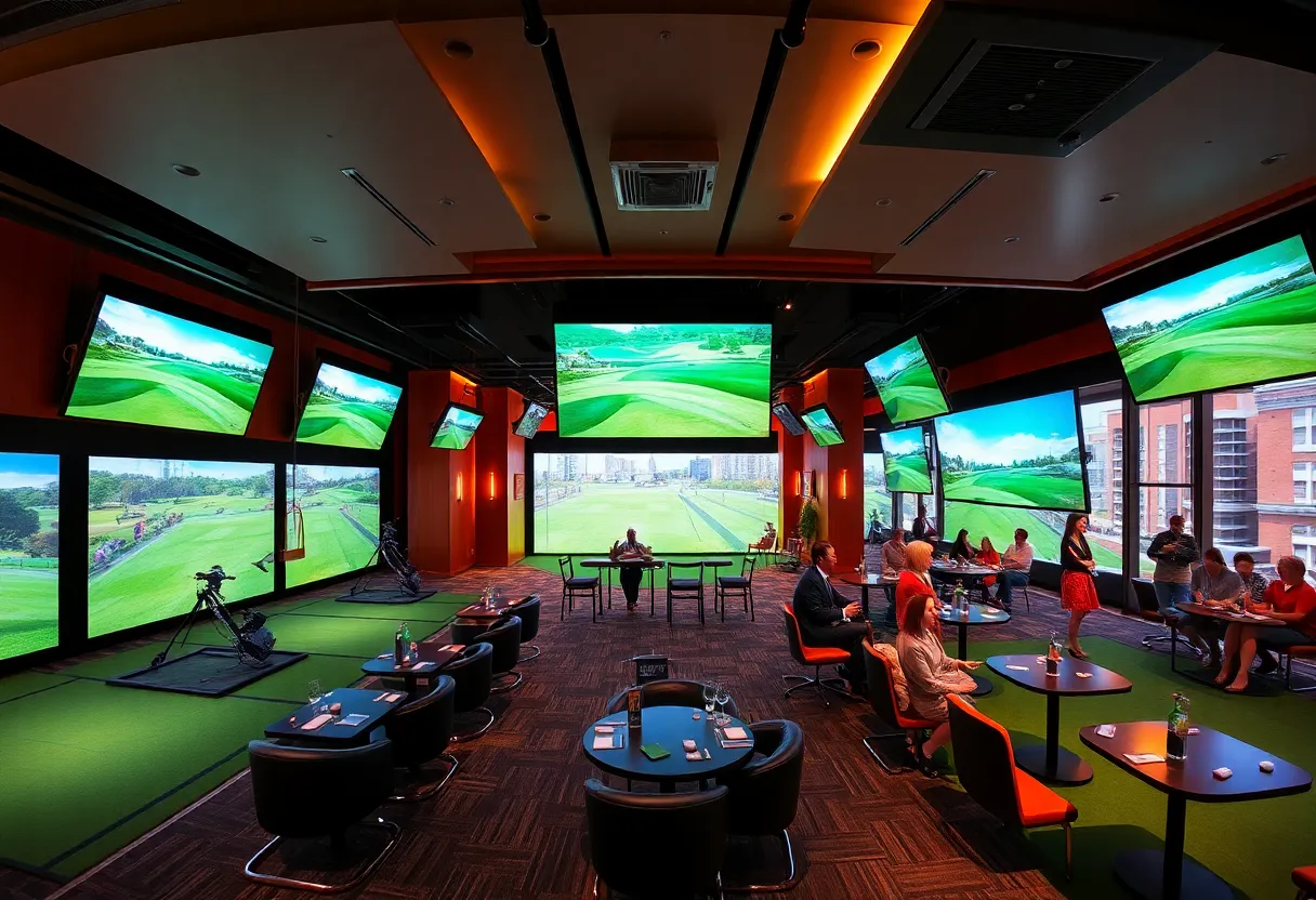 Interior of Pitch Wharf showing golf simulators and social area