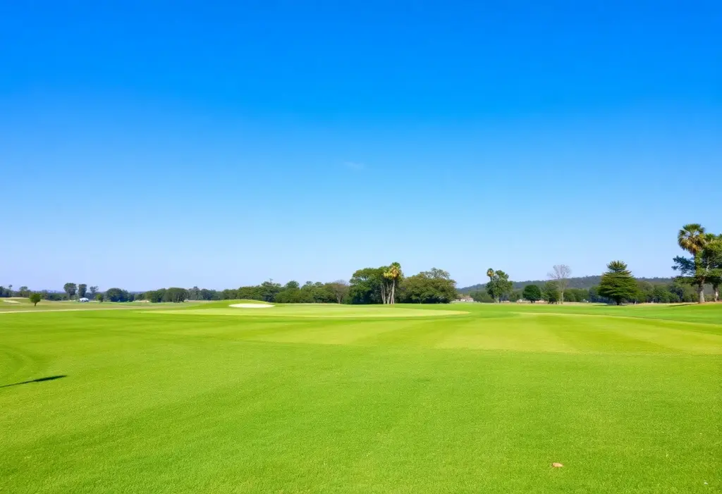 Lush green public golf course with clear skies