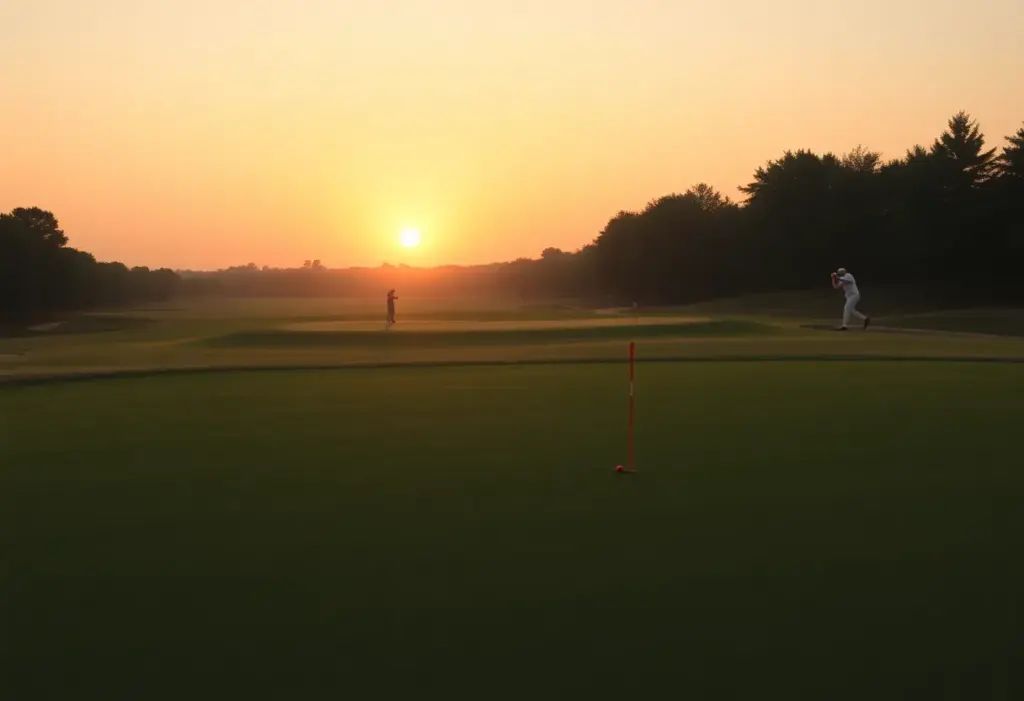 An empty golf course at sunset, symbolizing the legacy of Cody Franke.
