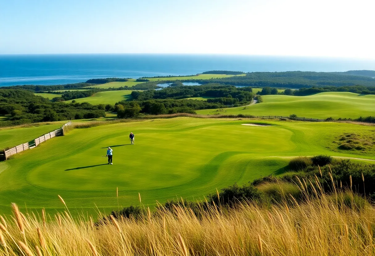 Scenic view of a golf course in Rhode Island with golfers