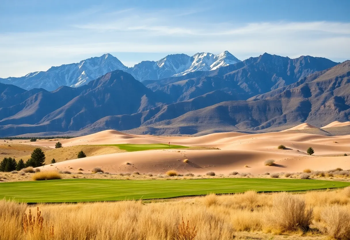 Scenic view of Rodeo Dunes golf course in Colorado's mountains.