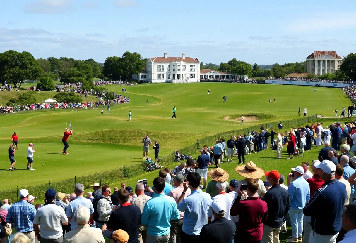 Golfers playing at Royal Birkdale with spectators in the background