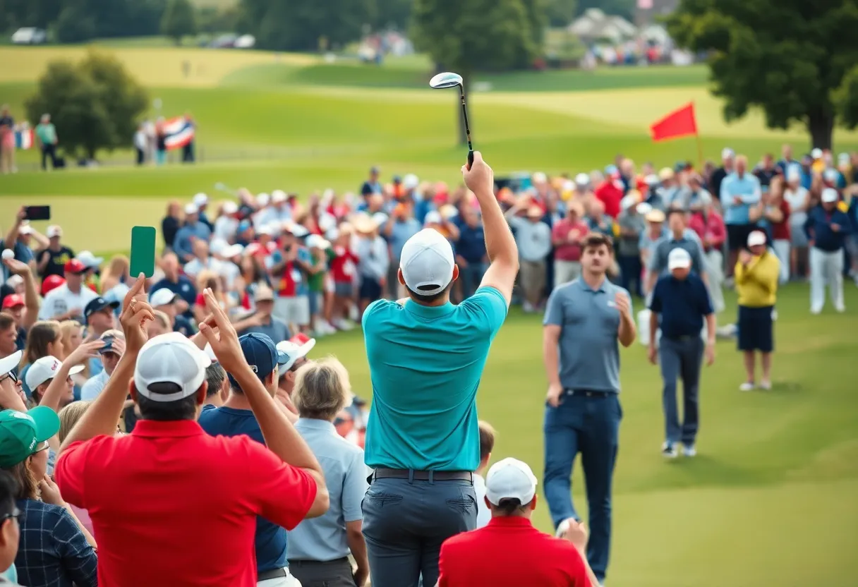 Fans cheering at the 2025 Ryder Cup match
